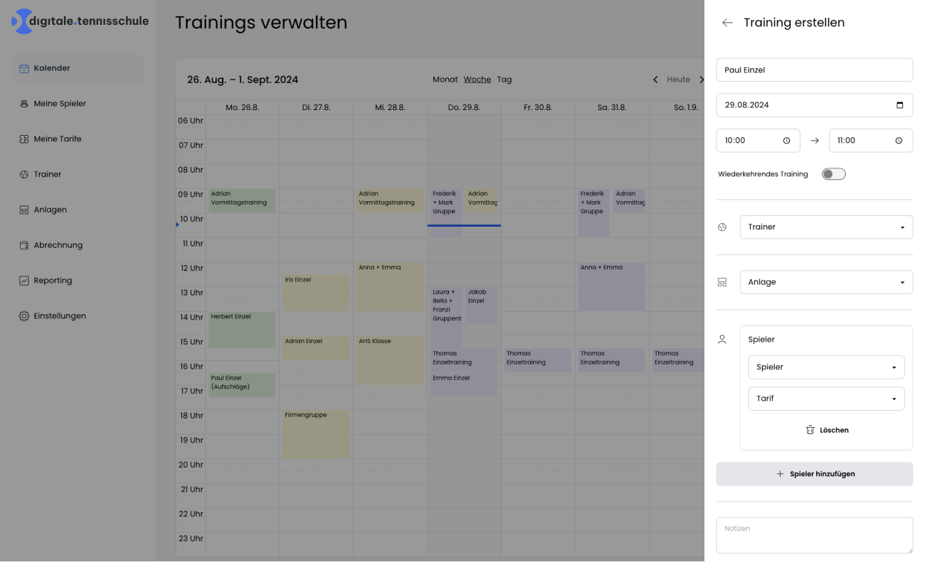 Screenshot Plan training sessions